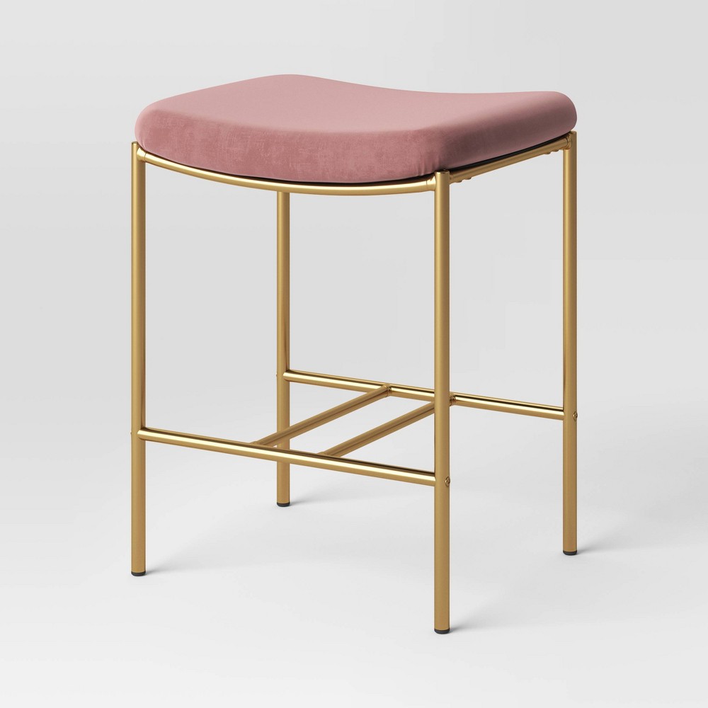 Photos - Storage Combination Orion Luxe Backless Counter Height Barstool with Brass Legs Blush Velvet 