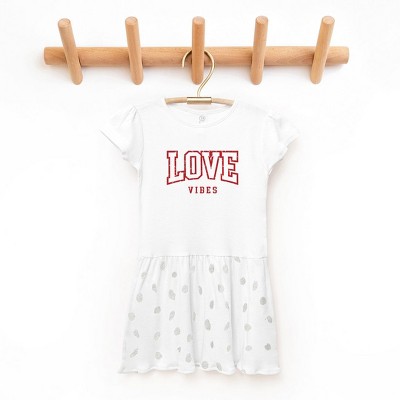 The Juniper Shop Love Vibes Varsity Toddler Graphic Dress