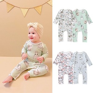 MyKids-USA Cartoon Graphic Long Sleeve Outgoing Rompers - 1 of 2