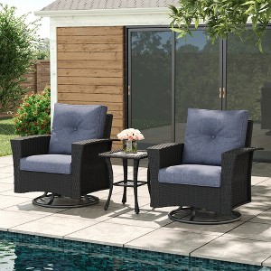 LayinSun Wicker Patio Furniture Set with Fire Pit Table, Classis Outdoor Conversation 360 Degree Swivel Chairs Set with Coffee Table - 1 of 4