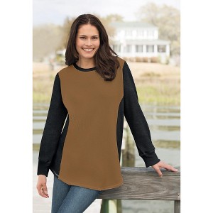 Woman Within Colorblock Scoopneck Thermal Sweatshirt - 1 of 4