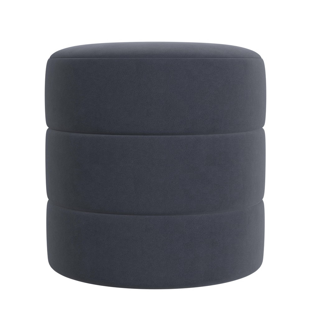 HomePop Round Upholstered Ottoman Blue Velvet