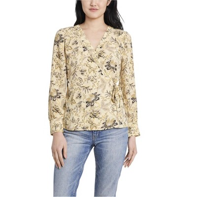 Vince Camuto Womens Antique-Like Floral Wrap Blouse