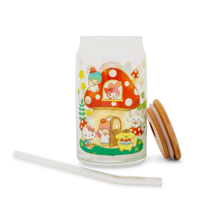 Silver Buffalo Sanrio Hello Kitty and Friends Mushroom Glass Tumbler With Bamboo Lid and Straw, 3 of 10