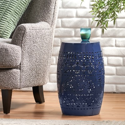 Wooakway 18'' H Perforated Metal Drum Side Table Round End Table Indoors and Outdoors Use