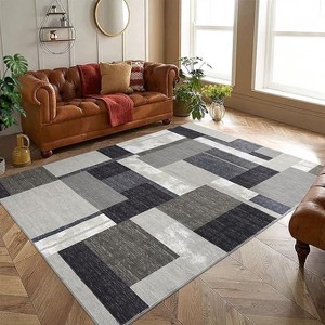 Large Area Rug Machine Washable Rug Geometric Non Slip Low Pile Rug Stain Resistant Indoor Carpet for Living Room - 1 of 4