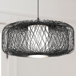 Urban Ambiance Luxury Natural Indoor Pendant,  10''H x 16"W x 16''D,  Black Rattan Finish, UHP4533 - 1 of 4