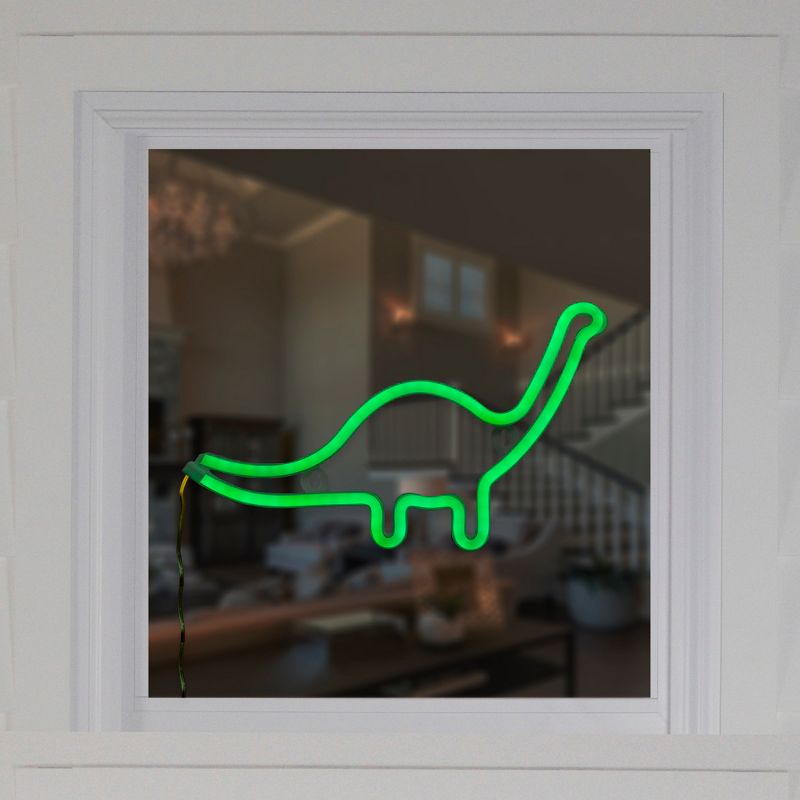 Northlight 12" Green Brontosaurus LED Lighted Neon Dinosaur Silhouette, 2 of 5