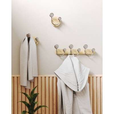 Natural Wood and Nickel 9-Hook Wall Mounted Coat Rack