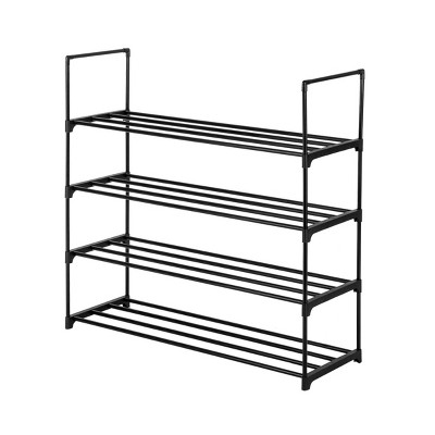 SEVOBAL 4-Tier Sturdy Shoe Organizer Metal Storage Shelf for 16-20 Pairs Stackable for Closet Entryway Hallway, Black, 37.8"*4.13"*3.15"