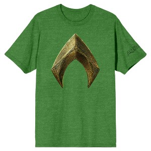 Justice League Movie Aquaman Bronze Logo Men's Irish Green Heather T-shirt - 1 of 1