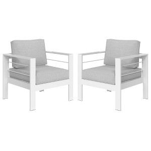 Heynemo Patio Furniture Metal Armchair,2 PCS All-Weather Aluminum Garden Outdoor Contemporary Sofa Chair (White) with Cushions (Light Grey) - 1 of 4