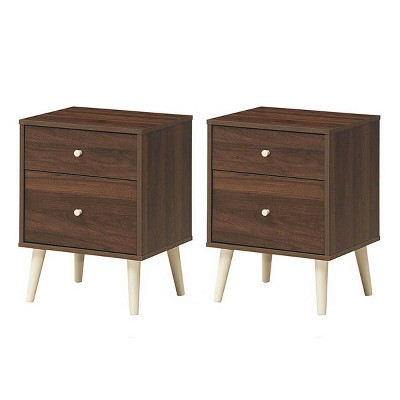 Costway Nightstand 2-Drawer Beside End Side Table w/Rubber Legs