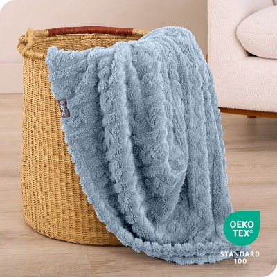 Dusty Blue Full/Queen Faux Shearling Sherpa Bed Blanket