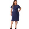 Agnes Orinda Women's Plus Size Round Neck Short Sleeve Belted Knot Tie Midi Bodycon Dresses - 3 of 4