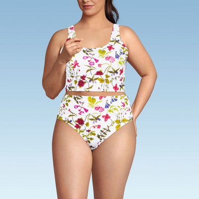 Lands' End Women's Tugless Tankini Top and High Waisted Bottom Swimsuit Set