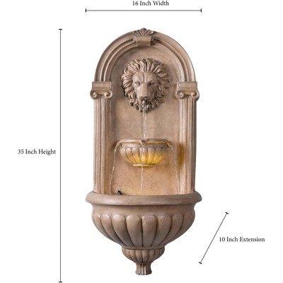 Royal Sandstone LED Outdoor Wall Fountain with Lion Head