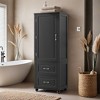 Tall Bathroom Storage Cabinet, Freestanding Storage Cabinet with Two Drawers and Adjustable Shelf, MDF Board with Painted Finish - Leovsnove - 2 of 4