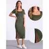 INSPIRE CHIC Women's Square Collar Ribbed Knit Short Sleeve Slit Bodycon Midi Dress - 2 of 4