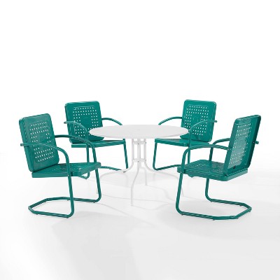 Vintage Turquoise Metal 5pc Outdoor Dining Set with Basket Weave Chairs