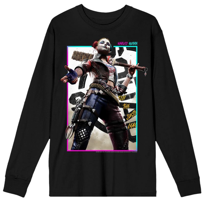 Suicide Squad: Kill the Justice League Harley Quinn Adult Black Long Sleeve Crew Neck Tee, 1 of 4