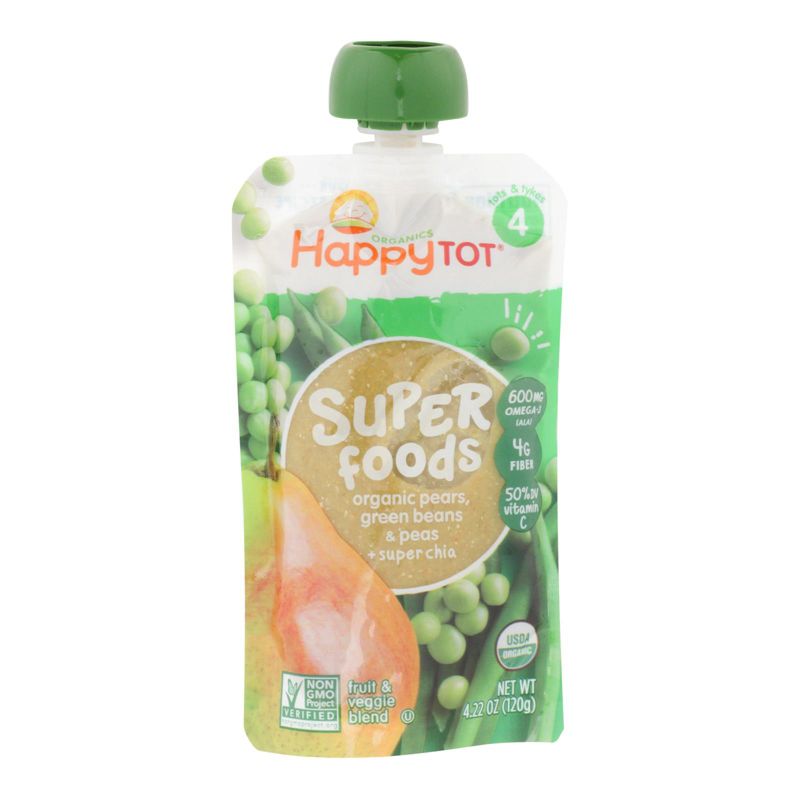 Happy Family Organics Happy Tot Superfoods Organic Pears, Green Beans, and Peas Fruit and Veggie Blend - Case of 16/4.22 oz, 2 of 6