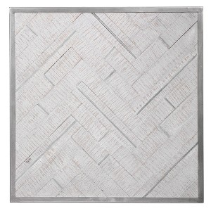 Uttermost Redondo Coastal Wood Wall Decor – Whitewashed Pine Herringbone with Silver Bar Accents, 24x24x2 inches - 1 of 4