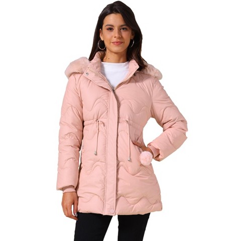 Женские куртки INSPIRE CHIC Winter Thicken Puffer Faux Fur Removable Hood Warm Parka Jacket Medium Pink