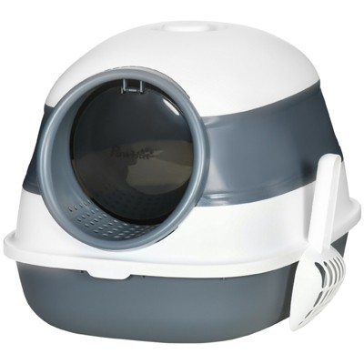 VisioGear Covered Litter Box, Litter Box with Lid, Scoop Enclosed Drawer for Cats, Grey & White, 20.5"*16.3"*15"