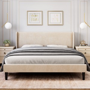 Whizmax Bed Frame with Wingback Headboard, Upholstered Bed Frame with Wood Slats, Sturdy Support Feet, No Box Spring Needed, Easy Assembly - 1 of 4