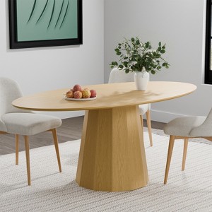 Wooakway 67"L*33.5"W*30"H Oak Wood Dining Table for 6 People with Solid Wood Pedestal Kitchen Table for Living Room Dining Room - 1 of 4