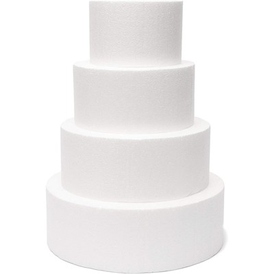 Bright Creations 2 Pack Cake Dummy Foam Rounds for Decorating, Wedding, Birthday, White, 6x4 in