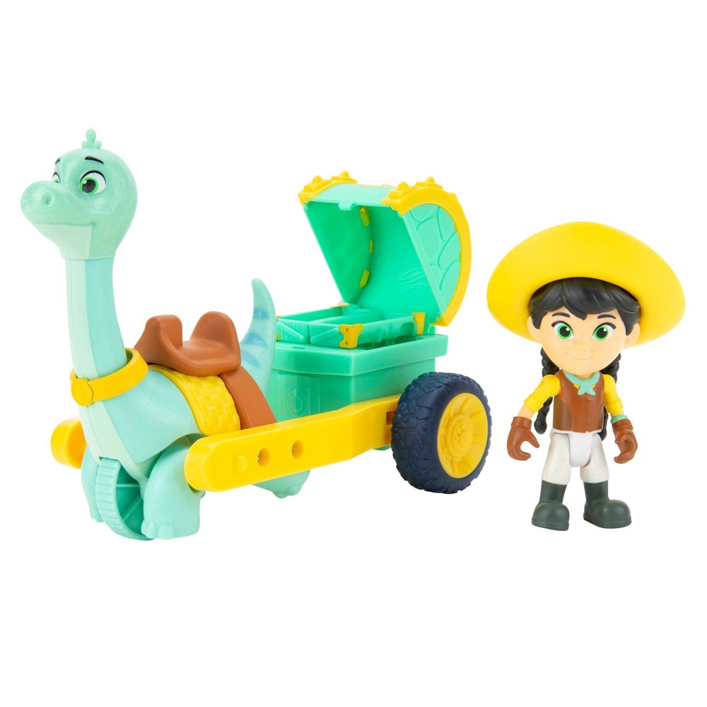 Dino Ranch Min and Clover’s Care Cart Vehicle - Features 5” Dino Clover Care Cart and 3” Dino Rancher Min - Three Styles to Collect - Toys for Kids Featuring Your Favorite Pre-Westoric Ranchers