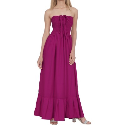 LA LEELA Women's House Daily Routine Evening Wear A line Maxi Smocked Top Dress Long Bohemian Strapless Tube Dresses for Women