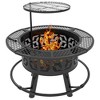 Outsunny 2-in-1 Fire Pit, BBQ Grill, 33" Portable Wood Burning Firepit with Adjustable Cooking Grate, Pan and Poker, Black - 4 of 4