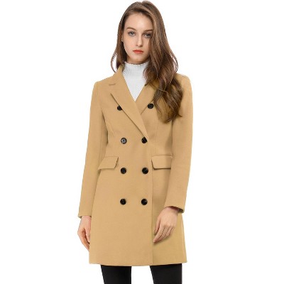 Allegra K Women's Elegant Notched Lapel Double Breasted Long Sleeve Winter Overcoat
