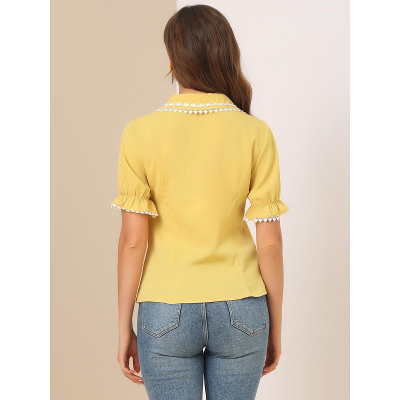 Allegra K Women's Sweet Peter Pan Contrast Collar Short Sleeves Button Up Shirts, 5 of 7