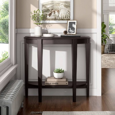 Espresso Brown Wood Semi-Circle Hallway Table with Storage Shelf