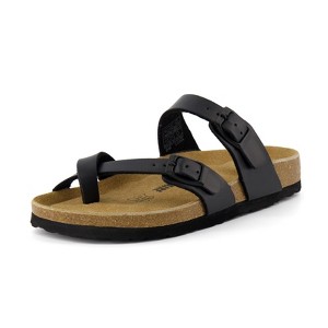 CUSHIONAIRE Luna Cork Footbed Women's Sandals-Comfortable Slip-On Slides with Adjustable Straps & Memory Foam|Beach Essential Summer Sandals for Women - 1 of 4