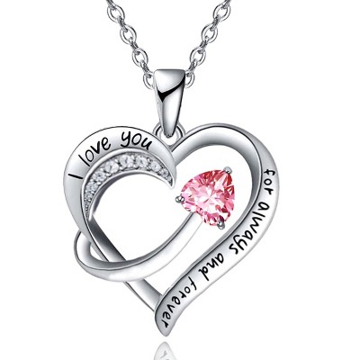Paaaawaters 18k White Gold Plated 5A Cubic Zirconia Engraved I Love You Heart Pendant Necklace for Women Girls Wife