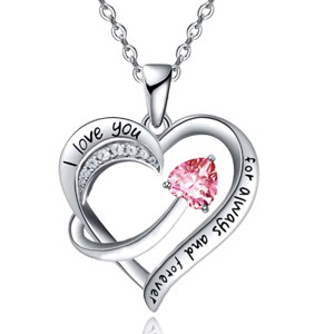 Paaaawaters 18k White Gold Plated 5A Cubic Zirconia Engraved I Love You Heart Pendant Necklace for Women Girls Wife - 1 of 4