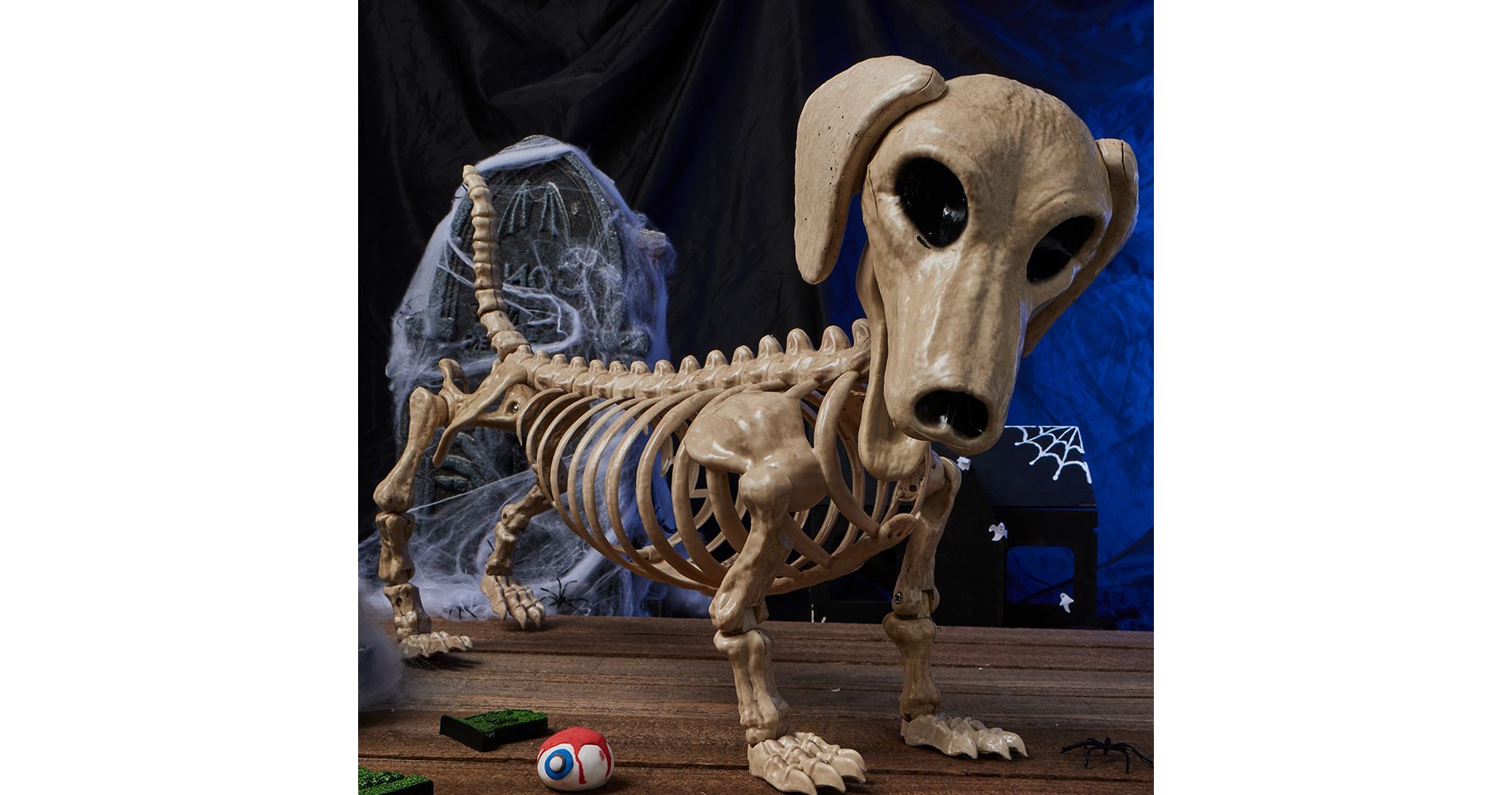 Joyfy 24” Halloween Posable Animal Wiener Dog Skeleton Decor Dog Plastic Bones with Movable Joints for Graveyard Haunted House Party Prop