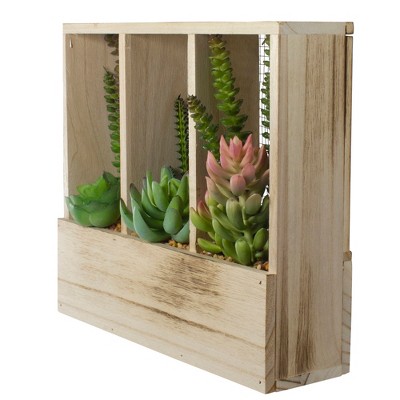 Chic 12" Faux Succulent Garden in Wooden Planter