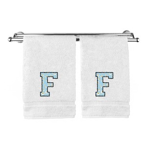 BC BARE COTTON Monogrammed Hand Towels, Personalized Gift, Set of 2 - Embroidered Writing with Light Blue - 1 of 4