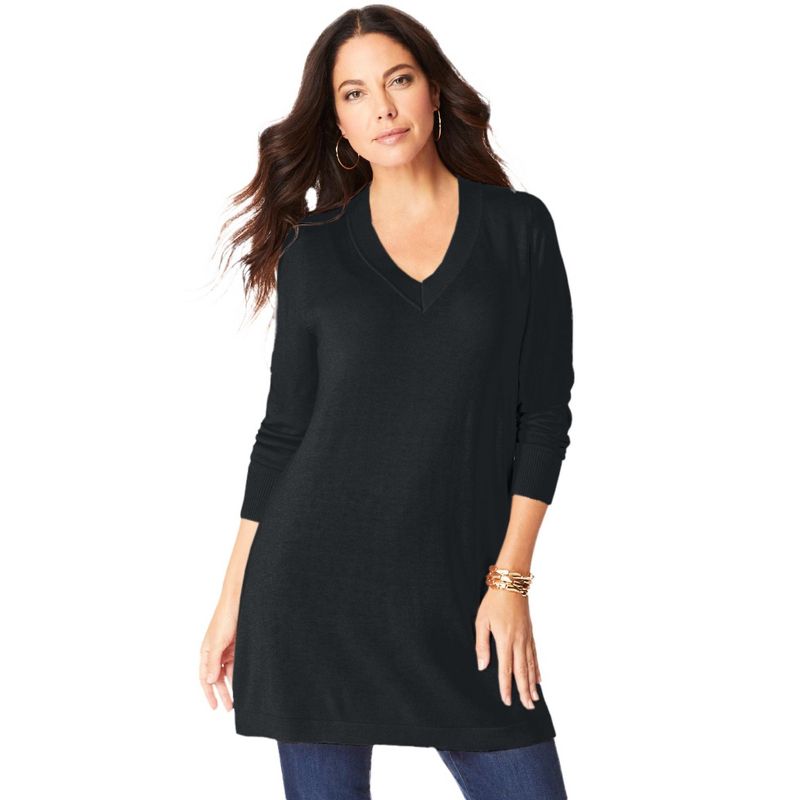 Roaman's Women's Plus Size CashMORE Collection V-Neck Sweater, 1 of 3