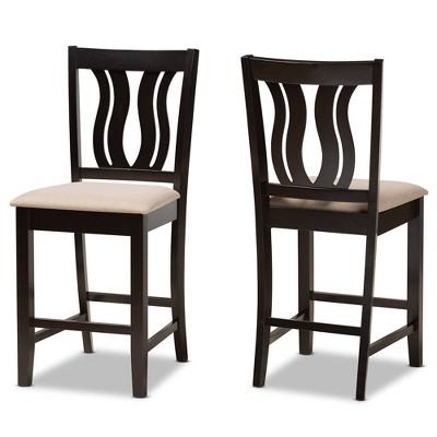 2pc Fenton Fabric Upholstered and Wood Barstool Set Dark Brown - Baxton Studio