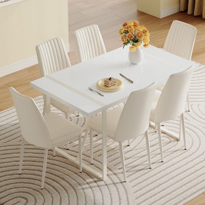NicBex Dining Table Set for 6 Kitchen Table Cream White MDF Dining Table Set with 6 Armless Cream-Style Chairs for Dining Room - 1 of 4