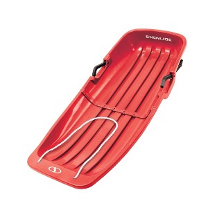 Snow Joe Plastic Snow Sled, Durable 48 Inch Sledding Toboggan Board with Handles and Rope for Winter Sports and Recreation, Red - 1 of 4