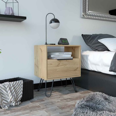 NicBex Modern Nightstand with 1 Drawer and Open Storage Bedside Table with Metal Legs End Table for Living Room, Bedroom