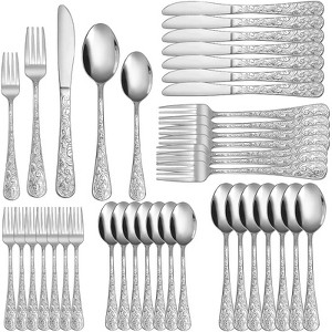 40-Piece Flatware Set for 8, Stainless Steel Retro Silverware with Vintage Baroque Design, Mirror Finish & Dishwasher Safe - 1 of 4